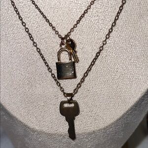 Gold Layered Necklace with Lock and Key Pendants
